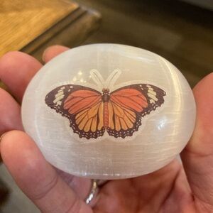 Beautiful selenite embossed butterfly palmstone